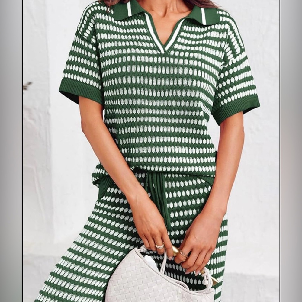 Green and White Knit 2 piece